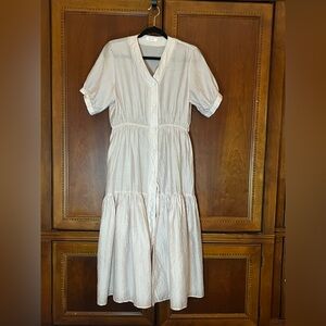 Mod Ref Light Pink/Beige Button-Front Tiered Midi Dress